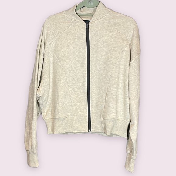 ASOS DESIGN Oversized Cropped Bomber Jersey Jacket - Oatmeal heather - Medium - Picture 1 of 2